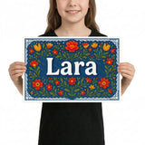 Lara Name Art - Floral Farmhouse personalized wall print for kids