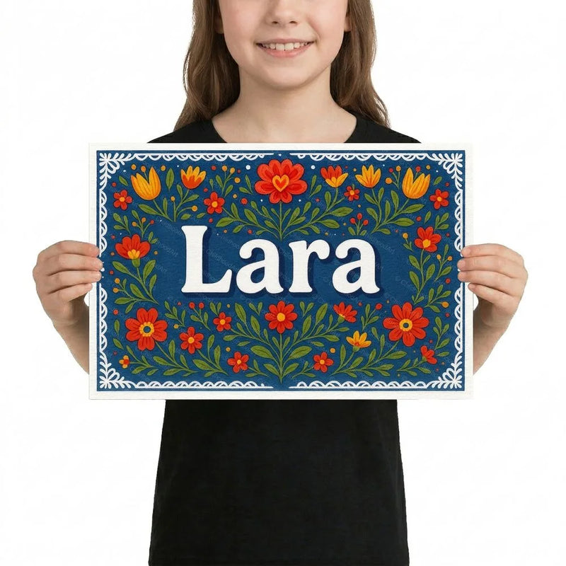 Lara Name Art - Floral Farmhouse personalized wall print for kids