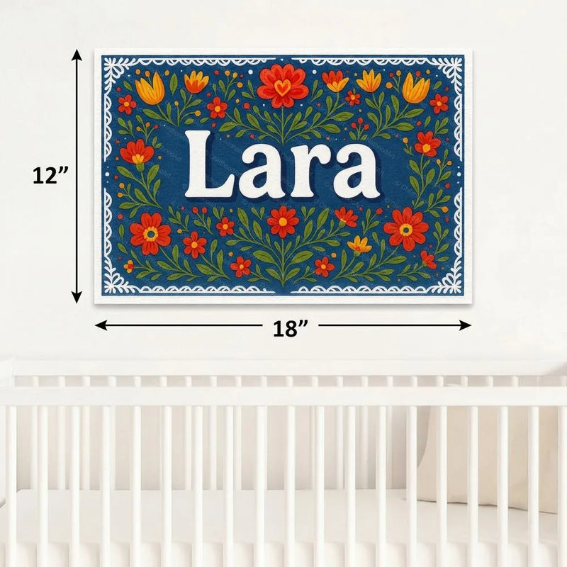 Lara Name Art - Floral Farmhouse personalized wall print for kids