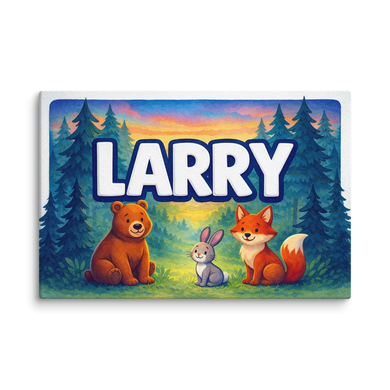 Larry Name Art - Forest Friends personalized wall print for kids