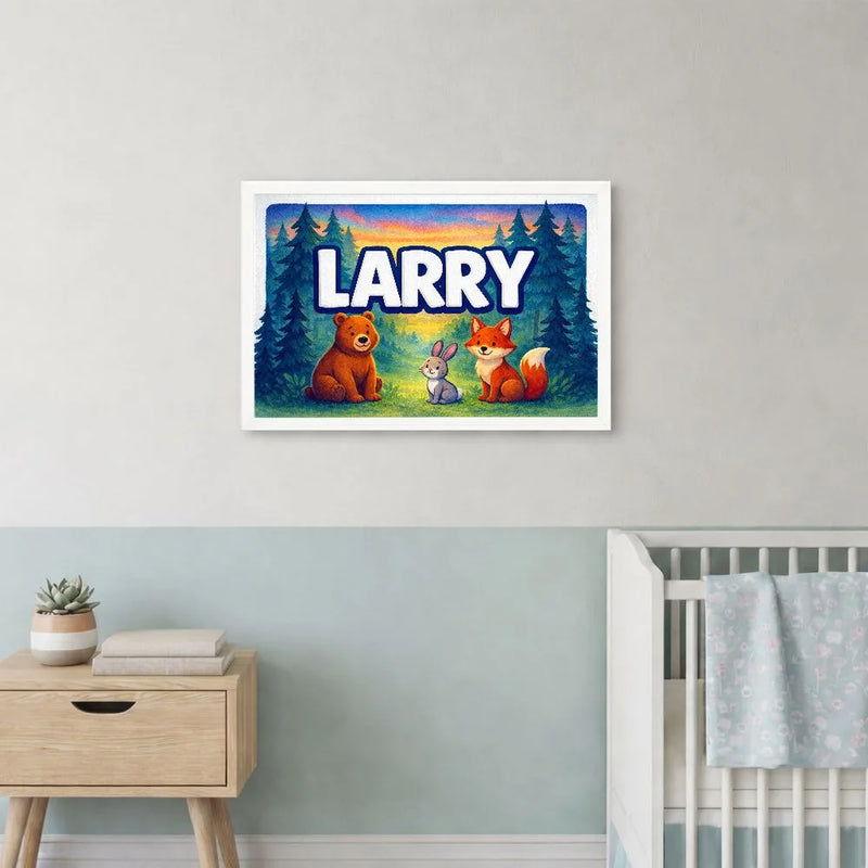 Larry Name Art - Forest Friends personalized wall print for kids