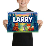 Larry Name Art - Forest Friends personalized wall print for kids