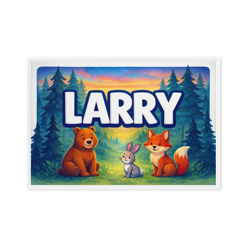 Larry Name Art - Forest Friends personalized wall print for kids