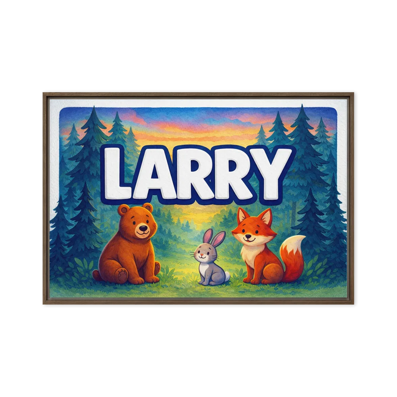 Larry Name Art - Forest Friends personalized wall print for kids