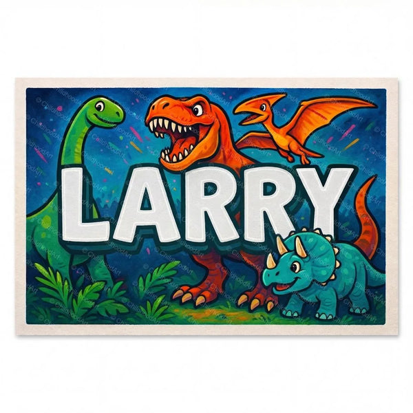 Larry Name Art - Dinosaur Adventure Personalized Wall Art
