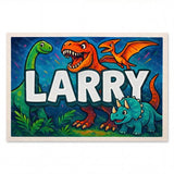 Larry Name Art - Dinosaur Adventure personalized wall print for kids
