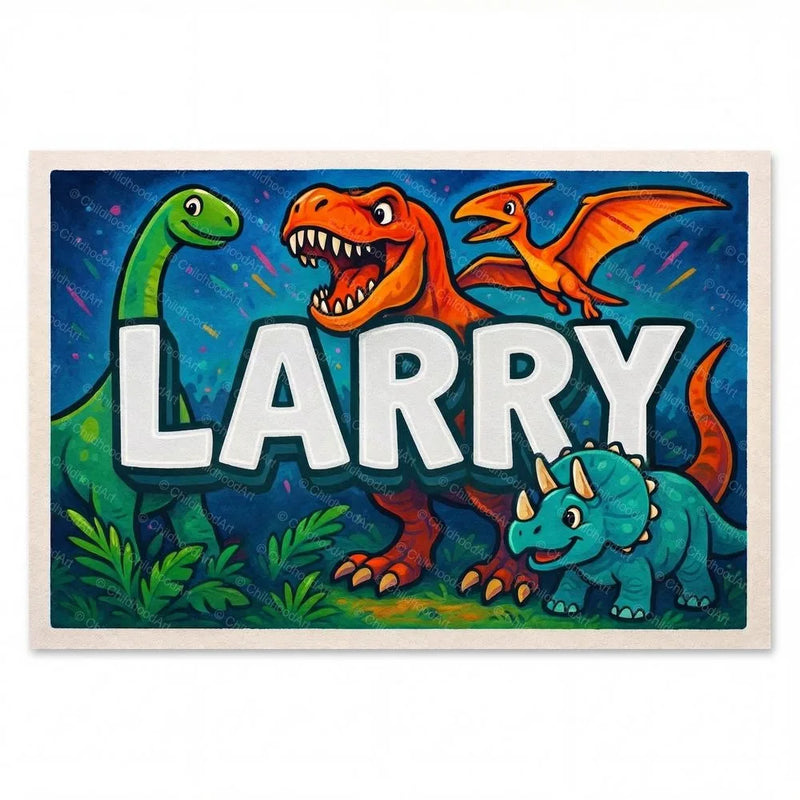 Larry Name Art - Dinosaur Adventure personalized wall print for kids