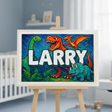 Larry Name Art - Dinosaur Adventure personalized wall print for kids