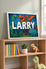 Larry Name Art - Dinosaur Adventure personalized wall print for kids