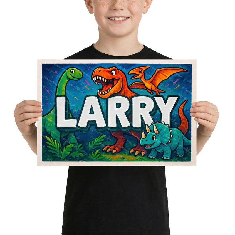 Larry Name Art - Dinosaur Adventure personalized wall print for kids