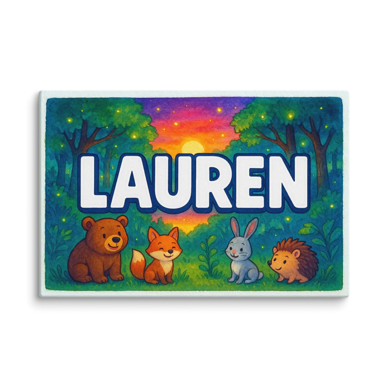 Lauren Name Art - Forest Friends personalized wall print for kids