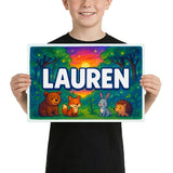 Lauren Name Art - Forest Friends personalized wall print for kids