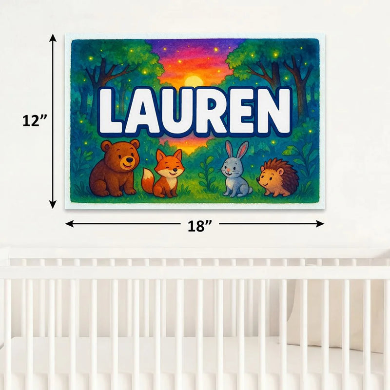 Lauren Name Art - Forest Friends personalized wall print for kids