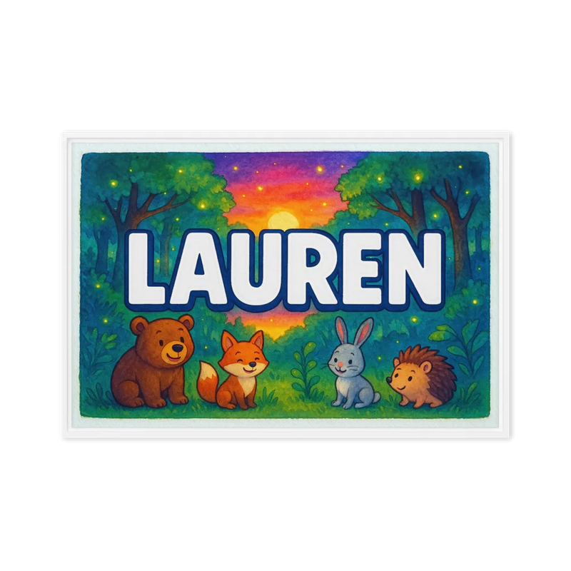 Lauren Name Art - Forest Friends personalized wall print for kids