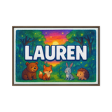 Lauren Name Art - Forest Friends personalized wall print for kids