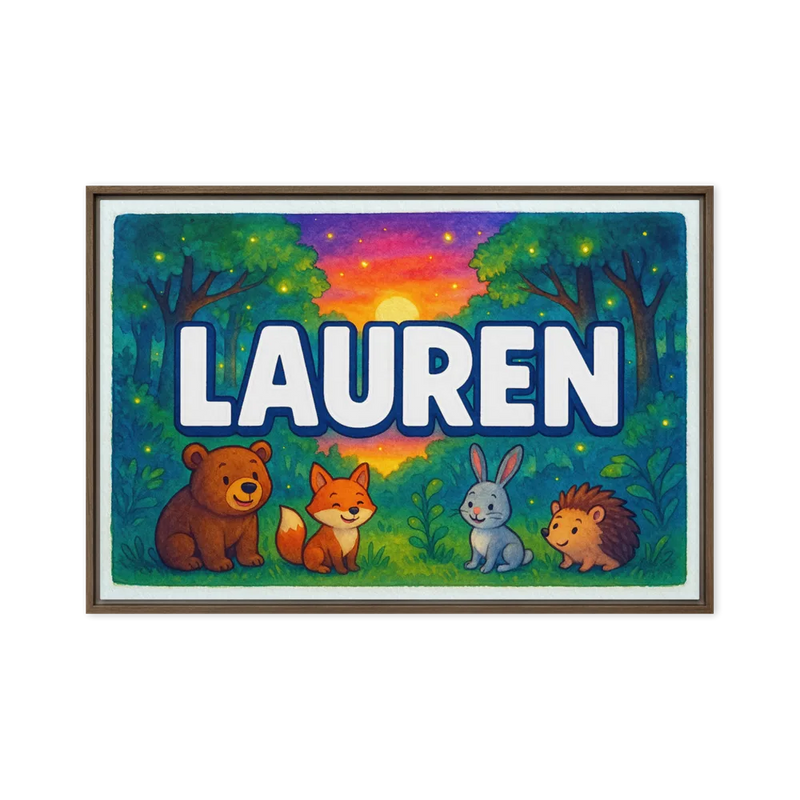 Lauren Name Art - Forest Friends personalized wall print for kids
