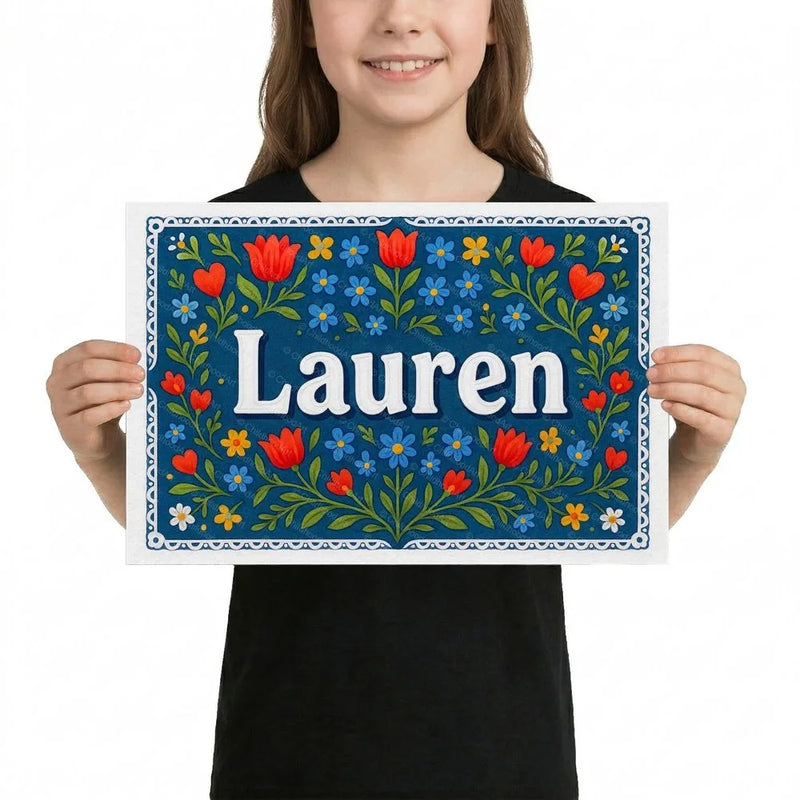 Lauren Name Art - Floral Farmhouse personalized wall print for kids