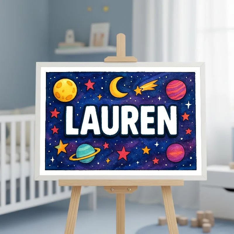 Lauren Name Art - Space Explorers personalized wall print for kids