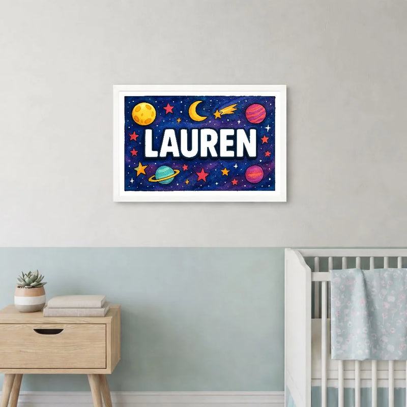 Lauren Name Art - Space Explorers personalized wall print for kids