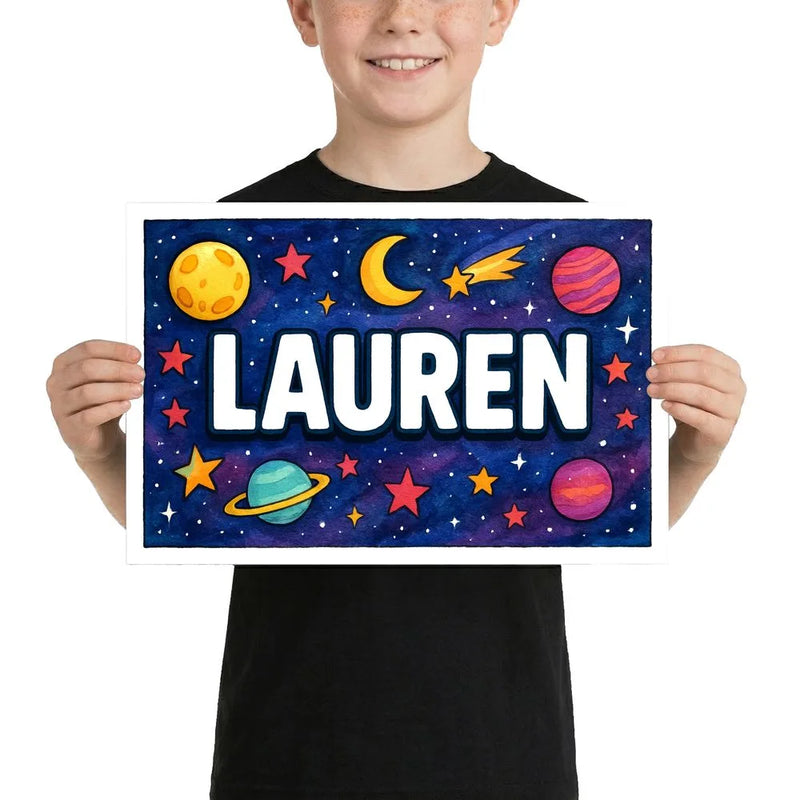Lauren Name Art - Space Explorers personalized wall print for kids