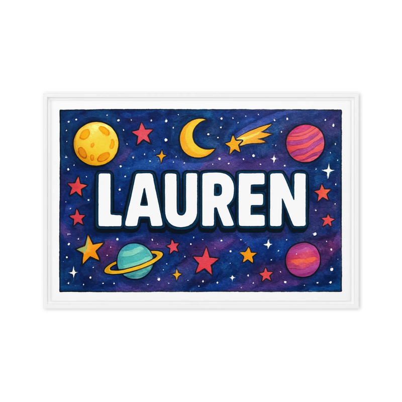 Lauren Name Art - Space Explorers personalized wall print for kids