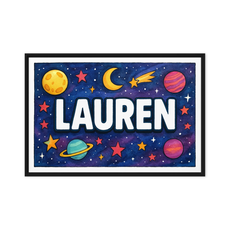 Lauren Name Art - Space Explorers personalized wall print for kids