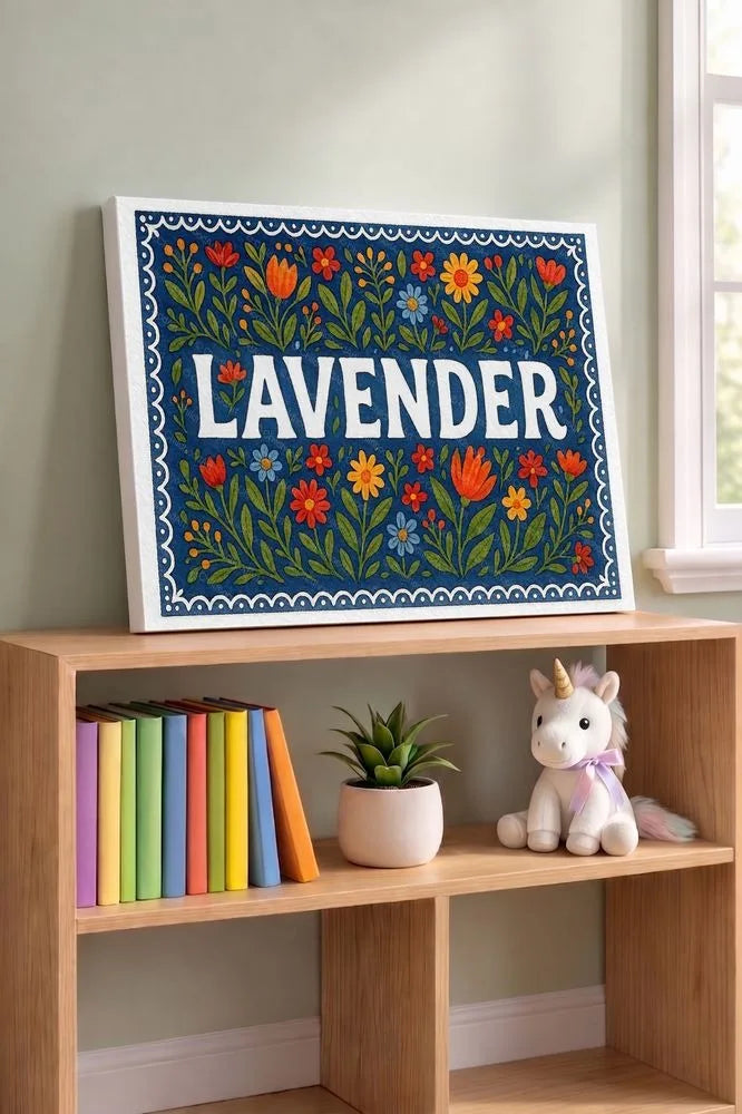 Lavender Name Art - Floral Farmhouse personalized wall print for kids