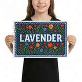 Lavender Name Art - Floral Farmhouse personalized wall print for kids