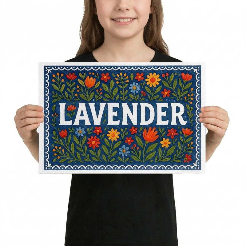 Lavender Name Art - Floral Farmhouse personalized wall print for kids