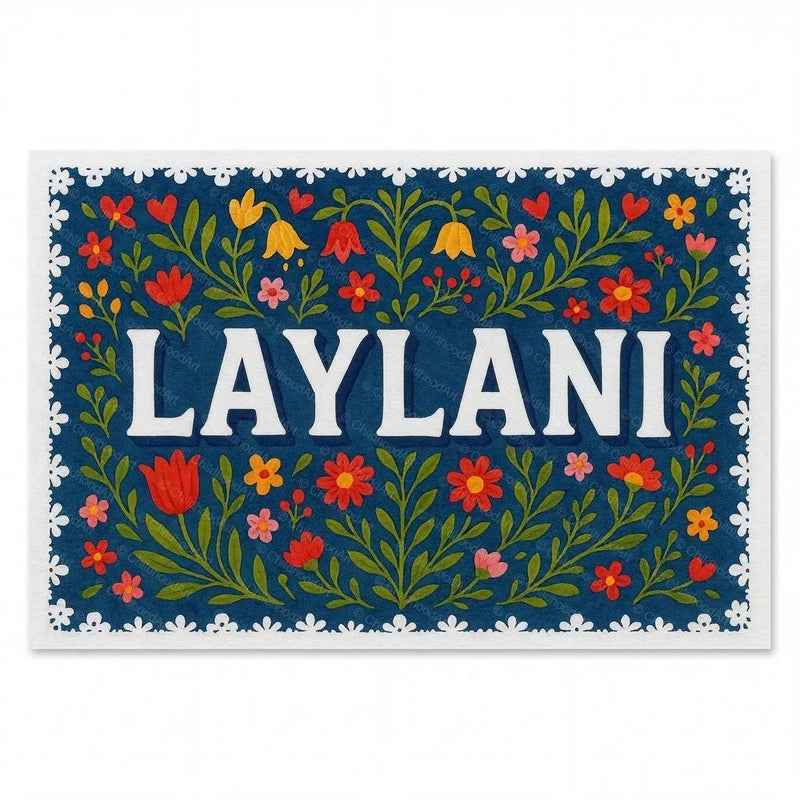Laylani Name Art - Floral Farmhouse personalized wall print for kids
