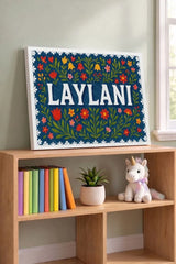 Laylani Name Art - Floral Farmhouse personalized wall print for kids