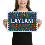 Laylani Name Art - Floral Farmhouse personalized wall print for kids