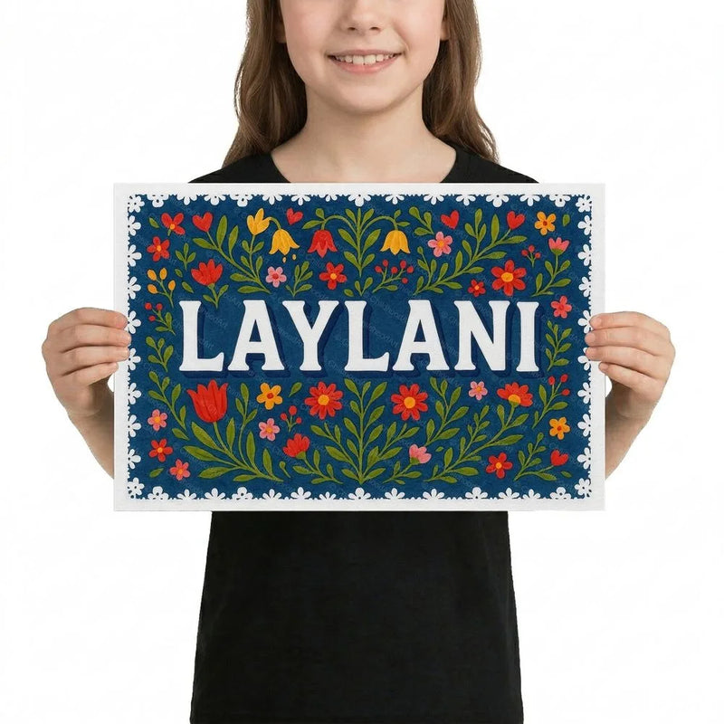 Laylani Name Art - Floral Farmhouse personalized wall print for kids