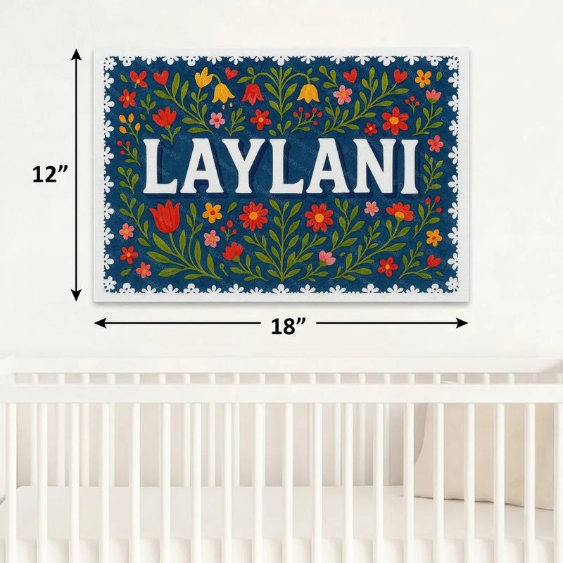 Laylani Name Art - Floral Farmhouse personalized wall print for kids