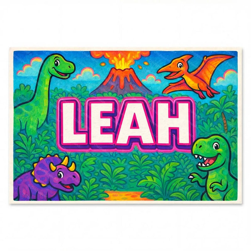 Leah Name Art - Dinosaur Adventure personalized wall print for kids