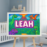 Leah Name Art - Dinosaur Adventure personalized wall print for kids