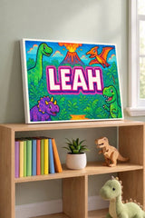 Leah Name Art - Dinosaur Adventure personalized wall print for kids