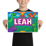 Leah Name Art - Dinosaur Adventure personalized wall print for kids