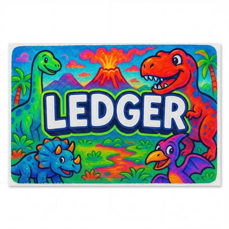 Ledger Name Art - Dinosaur Adventure personalized wall print for kids