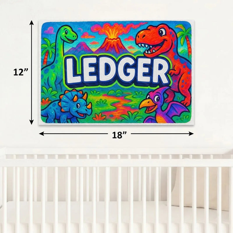 Ledger Name Art - Dinosaur Adventure personalized wall print for kids