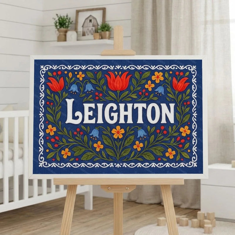 Leighton Name Art - Floral Farmhouse personalized wall print for kids