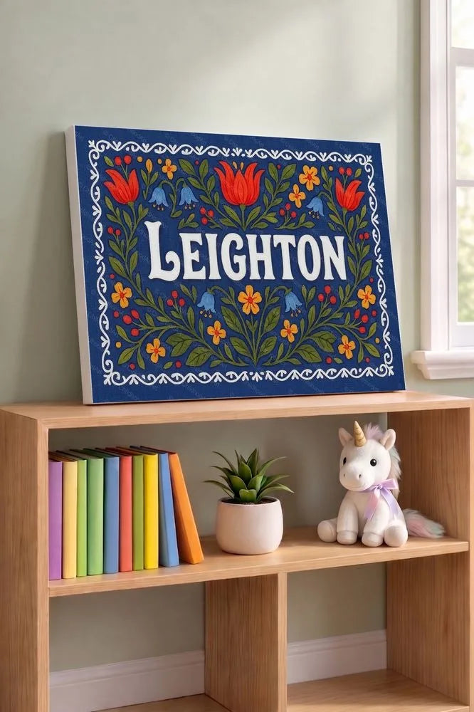 Leighton Name Art - Floral Farmhouse personalized wall print for kids