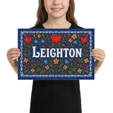 Leighton Name Art - Floral Farmhouse personalized wall print for kids