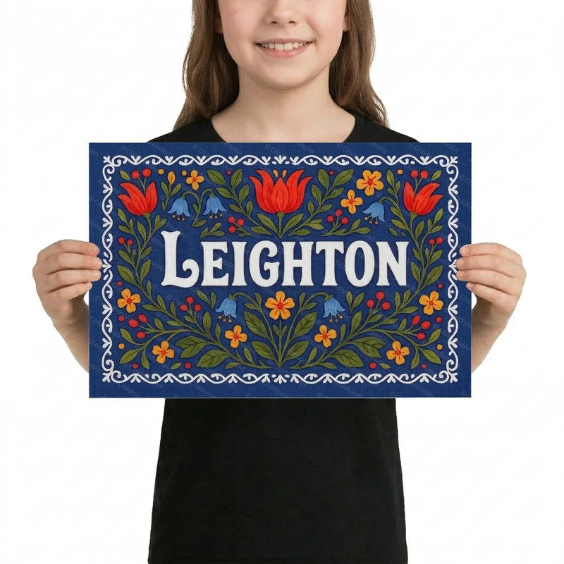Leighton Name Art - Floral Farmhouse personalized wall print for kids