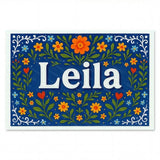 Leila Name Art - Floral Farmhouse personalized wall print for kids