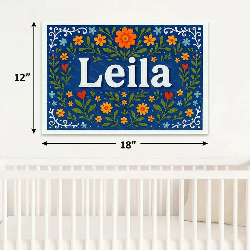 Leila Name Art - Floral Farmhouse personalized wall print for kids