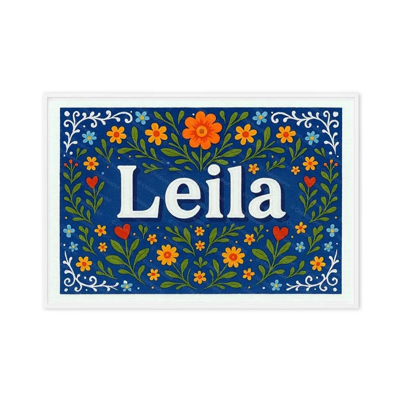 Leila Name Art - Floral Farmhouse personalized wall print for kids