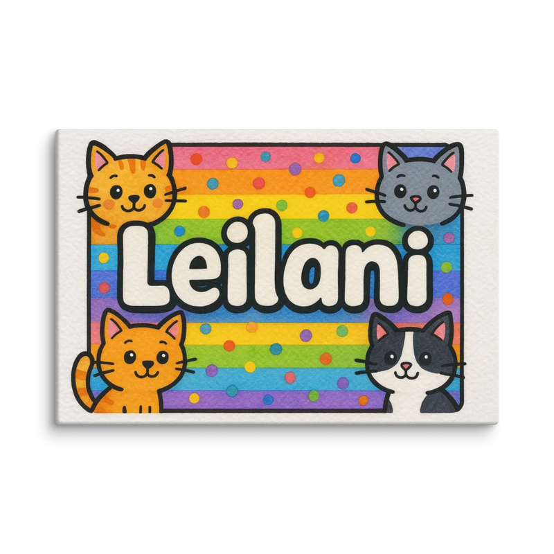 Leilani Name Art - Colorful Cats personalized wall print for kids