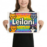 Leilani Name Art - Colorful Cats personalized wall print for kids