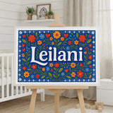 Leilani Name Art - Floral Farmhouse personalized wall print for kids